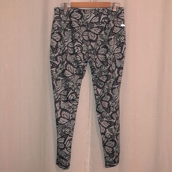 Danskin Now L Dri More Gray Teal Butterfly Athletic Active Leggings - Picture 2 of 14